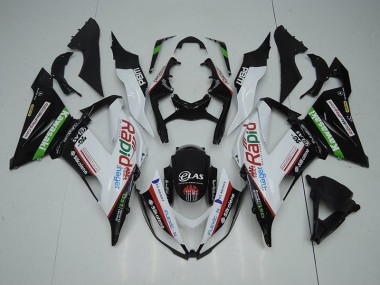 Black White Rapid Hager 13-18 ZX6R Motorcycle Fairings