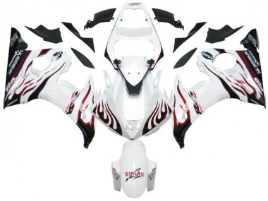 White Black Red Flame 03-05 YZF R6 Motorcycle Fairings